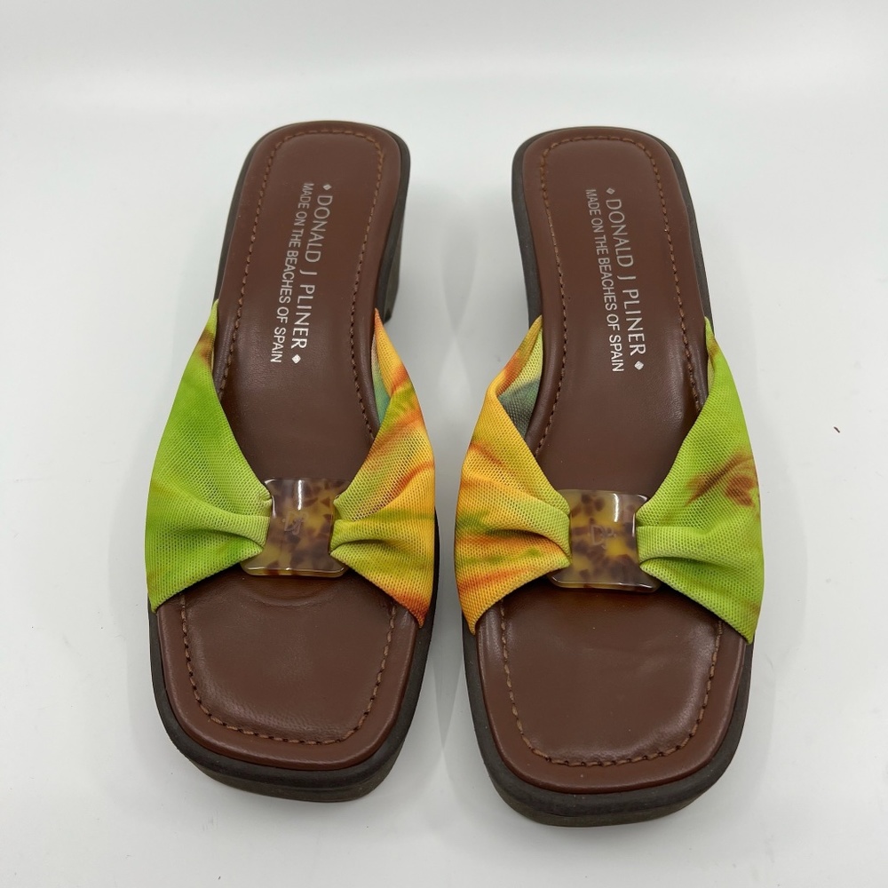 Donald  J Pliner Tie Dye Green Orange  Fabric Mesh Wedge/Slide Sandals 8 M